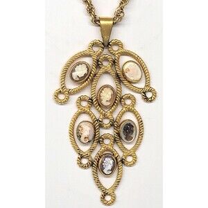 Van Dell Cameo Pendant Chain Necklace 12K Gold Filled Vintage Estate Unique!